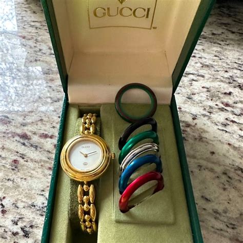 gucci interchangeable bezel watch silver|vintage gucci change bezel watch.